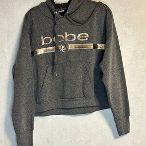 Bebe Women's Sequin Logo Hoodie Charcoal Size 1X